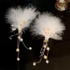 Horquilla de Plumas con Borlas de Halloween Estilo Ballet Súper Hada Elegante Estilo Puro Lujoso Horquilla de Piel Pinza Lateral para Llevar en la Cabeza
