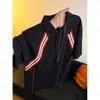 Camisa Polo Rayada con Bloques de Color Negro y Rojo Transfronteriza Manga Corta para Hombre Verano Marca de Moda Camiseta Americana Solapa Villano Atractivo Peso Pesado Manga Corta