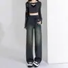 Jeans Vintage de Perna Larga para Mulheres, Tendência Versátil Primavera e Outono 2026 Novos Populares Verão Calças Slim Retas de Cintura Alta