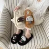 Estilo Lindo Cómodo Slip-on Hogar Felpa Interior Otoño/Invierno Punta Abierta Chanclas Mujer Suela Suave Pantuflas de Algodón Estilo Coreano
