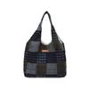 Bolso de mano tipo tote a cuadros retro estilo coreano con retazos para mujer, bolso de mano nuevo de gran capacidad, bolso de hombro para el uso diario, bolso de lana