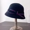Sombrero de Pescador Retro de Lana de Color Contrastante para Mujer Otoño Invierno Elegante Versátil Sombrero de Cubo Temperamento Moderno Gorro de Punto