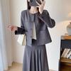 Estilo Europeo y Americano Elegante Comodidad para el Trabajo Agilidad Simple Cuello Redondo Hombrera Lana Traje Casual Chaqueta Corta Top Cárdigan Mujer