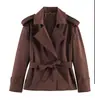 Otoño e Invierno Nuevo ZA AliExpress Más Vendido Estilo Europeo y Americano Transfronterizo Ropa de Mujer Serie de Color Sólido Chaqueta Corta con Cinturón Cortavientos Ropa Exterior