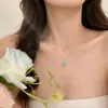 Collar francés vintage de aguamarina para mujer, completamente incrustado de diamantes, colgante de terrón de azúcar, accesorio de cadena para clavícula versátil de lujo ligero
