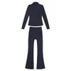 [En Stock] Conjunto de Pantalones Acampanados y Chaqueta de Forro Polar, Abrigo de Manga Larga para Mujer de Corte Ajustado, Ropa Deportiva Elástica para Yoga