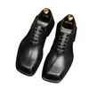 Zapatos de cuero para hombre con punta cuadrada, piel de vaca genuina, calzado formal de negocios, zapatos para novio de boda, Oxford marrón, estilo británico, zapatos de hombre de alta gama