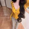 Jengibre Blanco Sexy Deseo Puro Camiseta Base Otoño e Invierno Look Adelgazante Cuello V Top Interior para Mujer