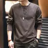 Camiseta de manga larga estilo retro americano Glanlu, nueva colección de otoño para hombre, camisa de corte holgado con cuello Henley, capa base de ropa de trabajo para hombre