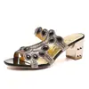 Sandalias de Strass Verano 2021 Estilo Coreano Sandalias de Strass para Mujer Ropa de Exterior Tacón Grueso Tacón Medio Chanclas Talla Grande Sandalias para Mujer