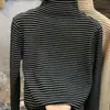 Camiseta térmica de manga larga a rayas para niños y niñas, otoño e invierno 2026, con cuello semi-alto