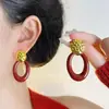Pendientes Retro Estilo Hong Kong Esmalte Goteado Rojo Ankora para Mujer Elegantes Franceses de Alta Gama Pendientes Elegantes de Moda de Nicho