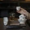 Cuenco de cerámica con tapa de orquídea de agua otoñal pintado a mano de barro de jade Moji, juego de té de kung fu, cuenco de té azul y blanco para el hogar, cuenco de tapa simple