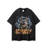 Camiseta de Manga Corta Estilo Americano High Street Lavada Antigua Estampada Oversize Resistente Moda Nacional Vintage Camiseta Base