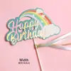 Balão Arco-Íris de Camada Dupla Feliz Aniversário Feliz Aniversário Decoração de Bolo Inserção Bandeira Colorida Inserção