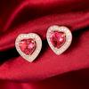 Nuevos pendientes de amor para mujer, grupo de amor, incrustaciones de circonita, piedra rojo rosa, corindón rojo simulado, forma de corazón, pendientes de oro rosa, joyería
