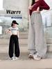 Pantalones de chándal de punto para niña 2025 Nuevo Estilo Simple Primavera y Otoño para Niños Mayores, Versión Coreana, Pantalones de Chándal Sueltos y Elegantes