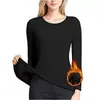 Blusa Quente de Manga Longa Veludo Preto Plus Size para Mulheres, Gola Redonda Slim Fit Camada Base, Camada de Baixo Quente Outono/Inverno Elástica Próxima ao Corpo