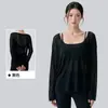 Top de yoga con escote en V profundo para mujer, casual y adelgazante, top deportivo de manga larga, top de fitness para Pilates