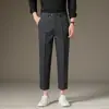 Roupas Masculinas Fengshe / Primavera e Outono Cintura Elástica Escondida Calças Casuais Jovens Calças Sociais Masculinas Calças Longas Masculinas para o Trabalho