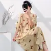Novo Pijama Feminino de Algodão e Seda Manga Curta Verão Longo Pijama de Alta Qualidade Primavera e Outono Tamanho Plus Size Grande Roupa de Casa