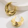 Pendientes Largos He Ming Jewelry Estilo Punk de Metal Brillante Rayados en Forma de C para Mujer, Pendientes de Alta Gama con Personalidad Exagerada