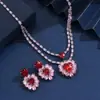 Moda Transfronteriza Elegante Lujo Ligero Circonio Completo Elementos Exquisitos Corazón de Melocotón Circonita Pendientes Collar traje Combinación Joyería de Novia