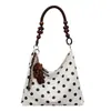 Bolso de Hombro de Lunares para Mujer 2026 Nuevo Vintage Bolso de Axila con Cuentas de Madera Versátil Pequeño Bolso de Mano para Viajes Cotidianos Bolso Tipo Dumpling Bolso Tote