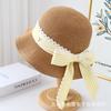 2025 Nuevo Sombrero de Paja con Lazo a Cuadros Sombrero para Mujer Adulta Mostrando la Cara Pequeño Elegante Sombrilla Sombrero de Playa