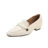 Zapatos de tacón alto de punta cuadrada estilo francés, zapatos nuevos de cuero de tacón medio para commuting, zapatos slip-on simples de cuero genuino para mujer