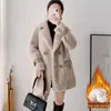 Casaco de lã de cordeiro transfronteiriço com bolsos, jaqueta de pele de carneiro shearling, moda outono e inverno, casaco quente simples de comprimento médio espessado, moderno