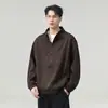 Sudadera de hombre con media cremallera y cuello alto, camiseta casual holgada de otoño, nuevo modelo 2026, top gris de manga larga simple estilo americano