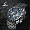 Relógio de Pulso Esportivo Eletrônico Masculino com Duplo Display Multifuncional Luminoso Caixa de Liga Leve Design de Três Olhos Relógio de Pulso de Quartzo para Comércio Exterior