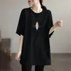 Camiseta de Manga Corta de Longitud Media Talla Grande para Mujer, Nuevo Estilo de Comercio Exterior Verano 2026, Corte Holgado, Adelgazante, Cubre las Caderas Top