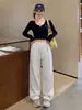 Pantalones deportivos retro americanos para mujer, nuevo estilo de otoño, de cintura alta, holgados de pierna recta, pantalones casuales con caída y remaches, pantalones de pierna ancha