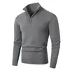 Suéter Masculino Simples de Cor Sólida com Meio Zíper e Gola Alta, Blusa Base de Tricô Casual Tendência Quente para Outono e Inverno