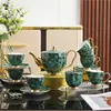 Estilo Europeo Lujo Ligero Verde Joya Porcelana Ósea Borde Dorado Juego de Café Cerámica Tarde Camelia Juego de Té Taza y Platillo de Café Juego de Regalo