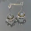 Pendientes de Borla Hueca de Cristal con Forma de Gota de Agua Tachonados con Diamantes y Agujas de Plata Estilo Étnico Moda Pendientes de Temperamento Pendientes Retro de Nicho para Mujer