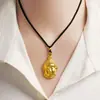 Collar de Cadena de Cuentas con Cabeza de Buda de Cobre Chapado en Oro con Cordón Trenzado Negro Ajustable, Colgante de Buda, Accesorio para Mujer