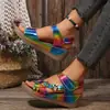 Sandalias de Cuña de Suela Gruesa de Estilo Nuevo para Verano 2026 para Mujer con Velcro y Decoración de Flor Boca de Pez Zapatos de Playa Transfronterizos Talla Grande