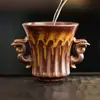 Taza de Té Clásica Marrón-Amarilla Hecha en Horno de Fábrica Taza Maestra de Cerámica Taza de Té Personal Juego de Té Kung Fu Taza de Té Taza Individual