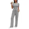 Nuevo Producto Europeo y Americano de Amazon 2026: Conjunto Casual de Manga Larga de Color Sólido con Top y Pantalones de Pierna Ancha de Cintura Alta Ropa Deportiva