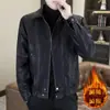 Jaqueta de Couro PU Estilo Retrô Americano para Homens, Gola Lapela, Jaqueta Masculina Espessa Tendência Outono e Inverno Cool