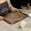 Plato de fruta de vidrio con borde dorado, estilo nórdico, personalizado, creativo, moderno, occidental, para carne, plato de vidrio para pasta