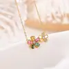 Yi Lu Yin Prata Esterlina S925 Banhado a Ouro Pingente de Turmalina Luxo Leve Flores Desabrochando Corrente para Clavícula Moda de Nicho Conjunto de Temperamento Colar