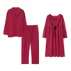 [100% Algodón] Nueva colección de otoño: pijamas de pareja rojos, camisón de noche de bodas de manga larga para mujer y ropa cómoda para estar en casa para el año de nacimiento