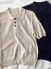 Camisa Polo de Ombro Reto Estilo Retro Japonês Camiseta de Manga Curta para Mulheres, Top de Malha de Seda Gelada Casual Versátil Solto de Verão com Gola Lapela