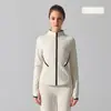 Top de Yoga para Mujer con Mangas Largas de Invierno, Forro Polar, Aspecto Ajustado Adelgazante, Color Contrastante, Cuello Alto, Chaqueta Deportiva Engrosada