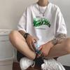 Camiseta de manga curta com gola redonda estilo cartoon de Hong Kong, de seda negra gelada, para casais, masculina e feminina, top casual moderno e versátil