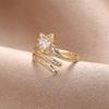Anillo de apertura de doble capa con circonita galvanizada en oro real, diseño creativo de moda con nicho, pulsera con anillo para el dedo índice, venta al por mayor